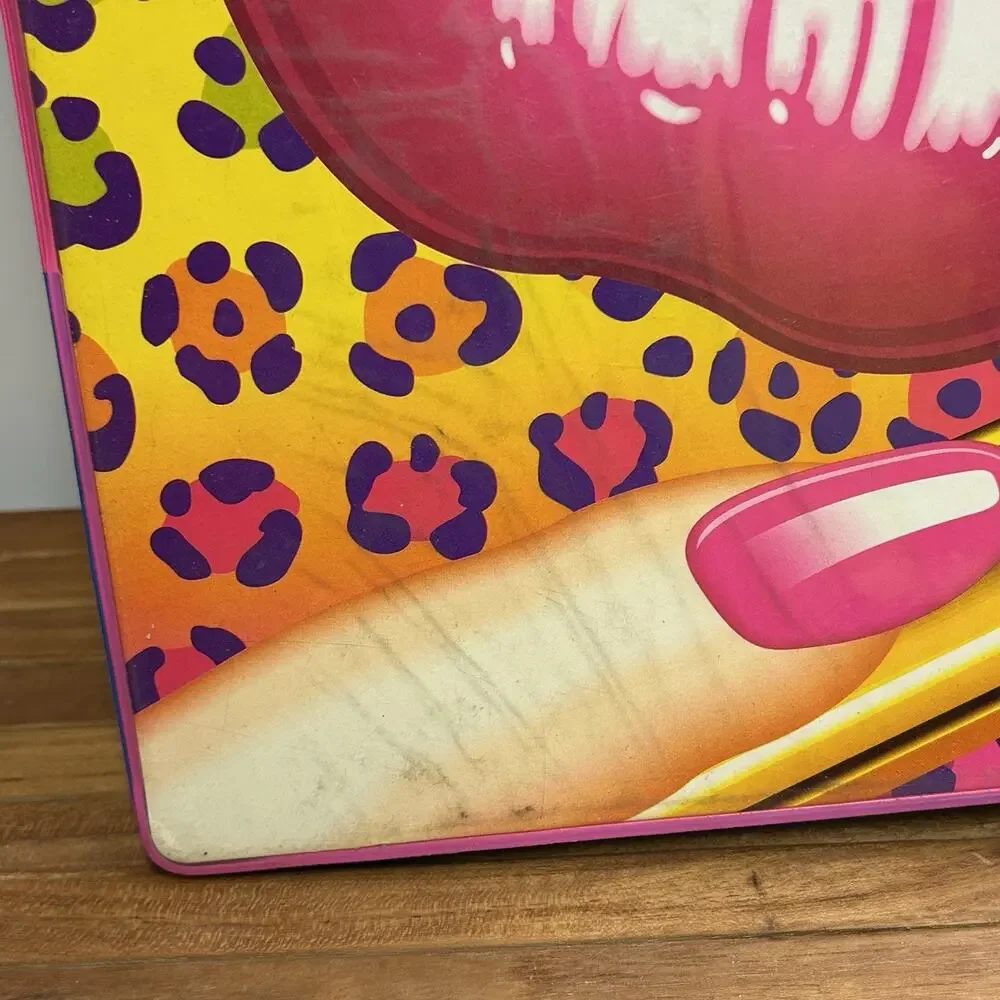 Vintage Lisa Frank 3 Ring Binder Lips Lipstick Rainbow Colorful Cheetah